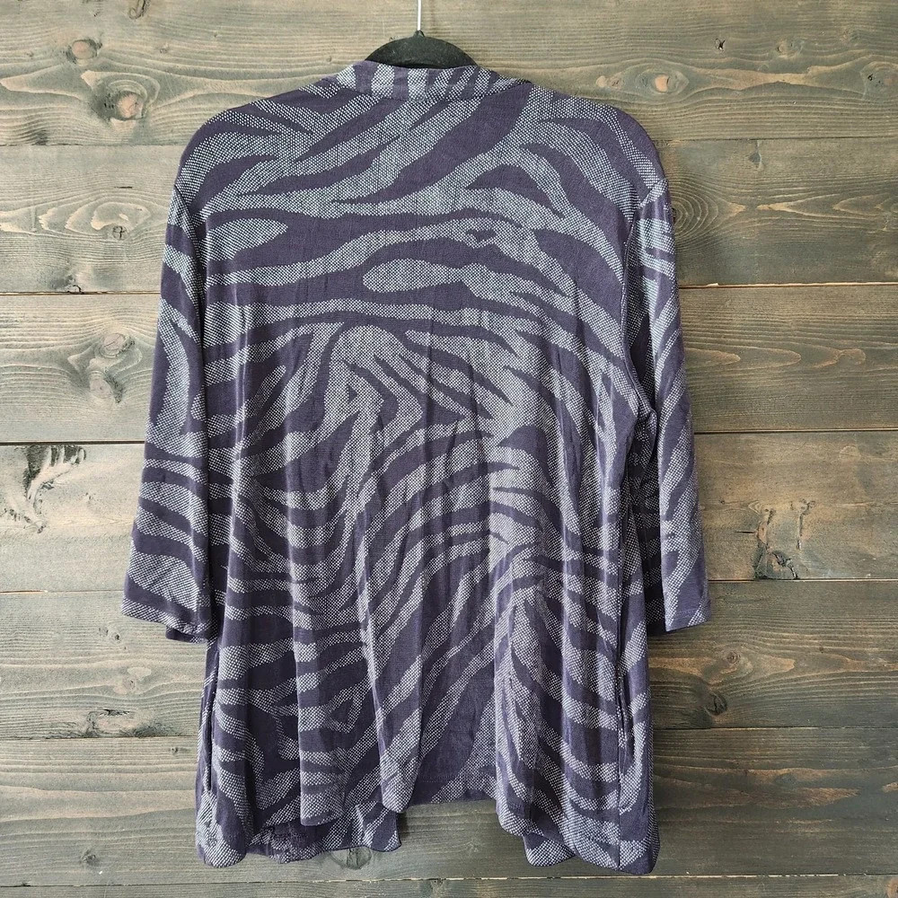 Chicos Travelers Slinky Cardigan Top sz 2 Large 12 purple silver‎ 3/4 sleeve